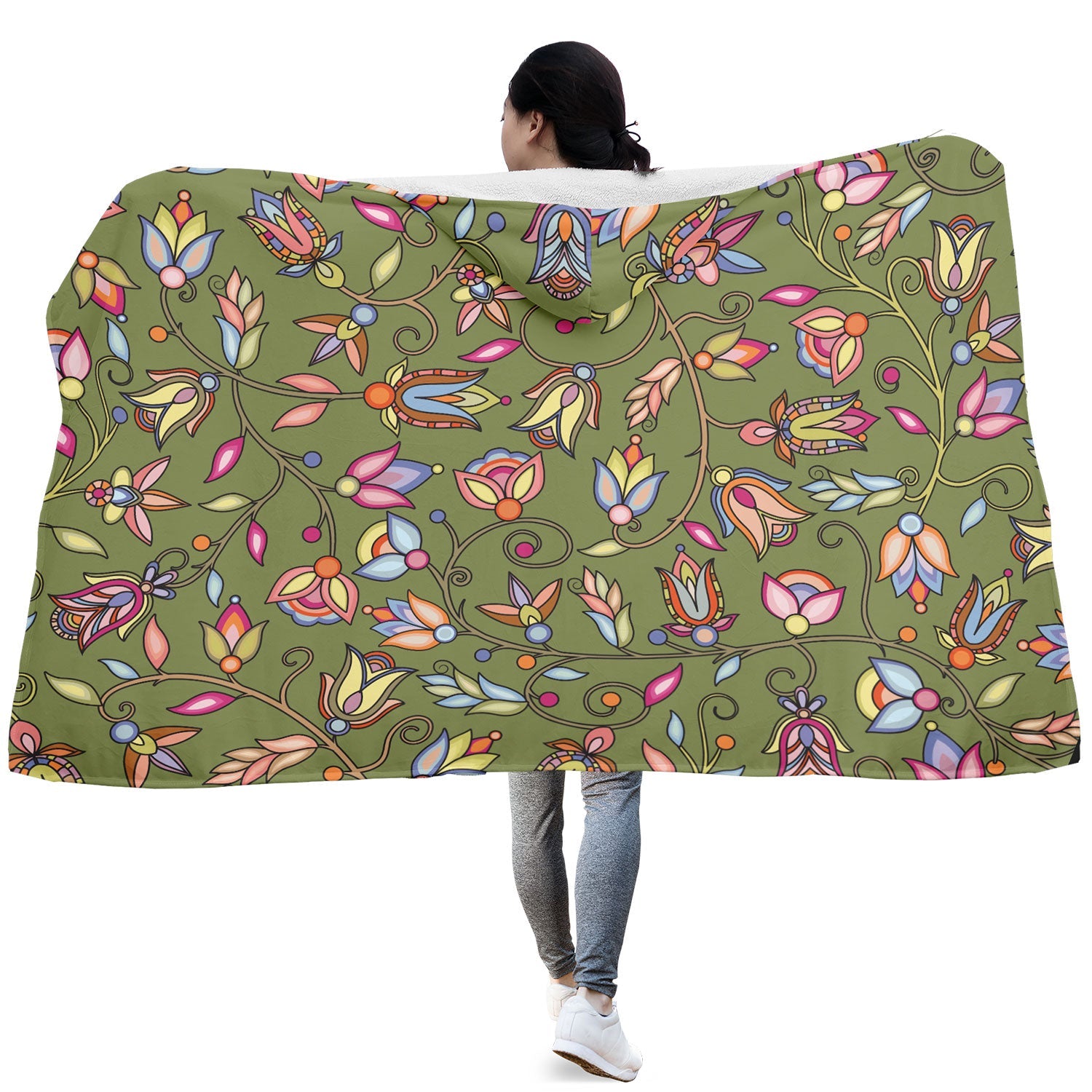 Buffalo Bloom Sage Hooded Blanket