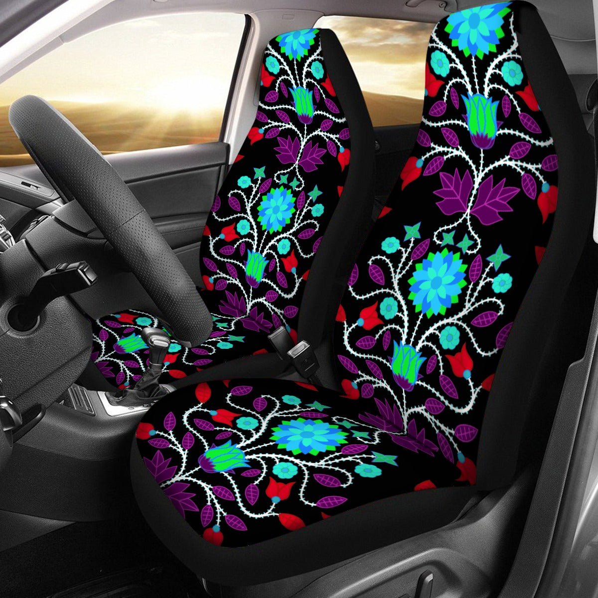 Floral Beadwork Four Clans Winter Car Seat Covers (Set of 2)