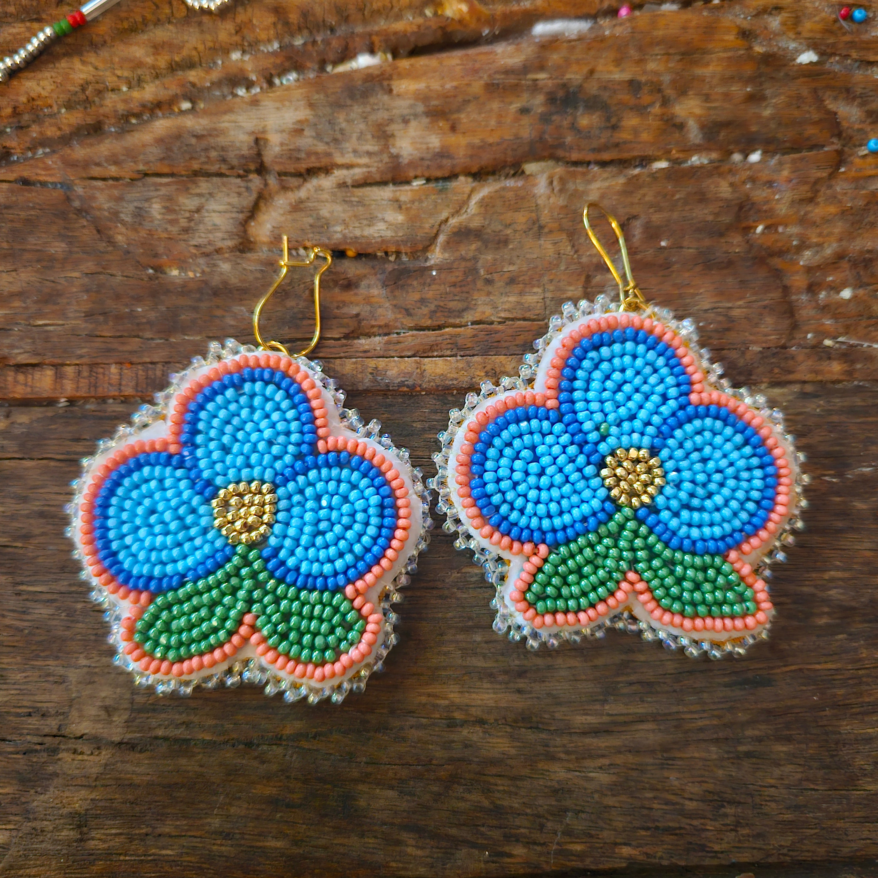 Meg Sheridan Blue Flower w/ Moosehide Earrings