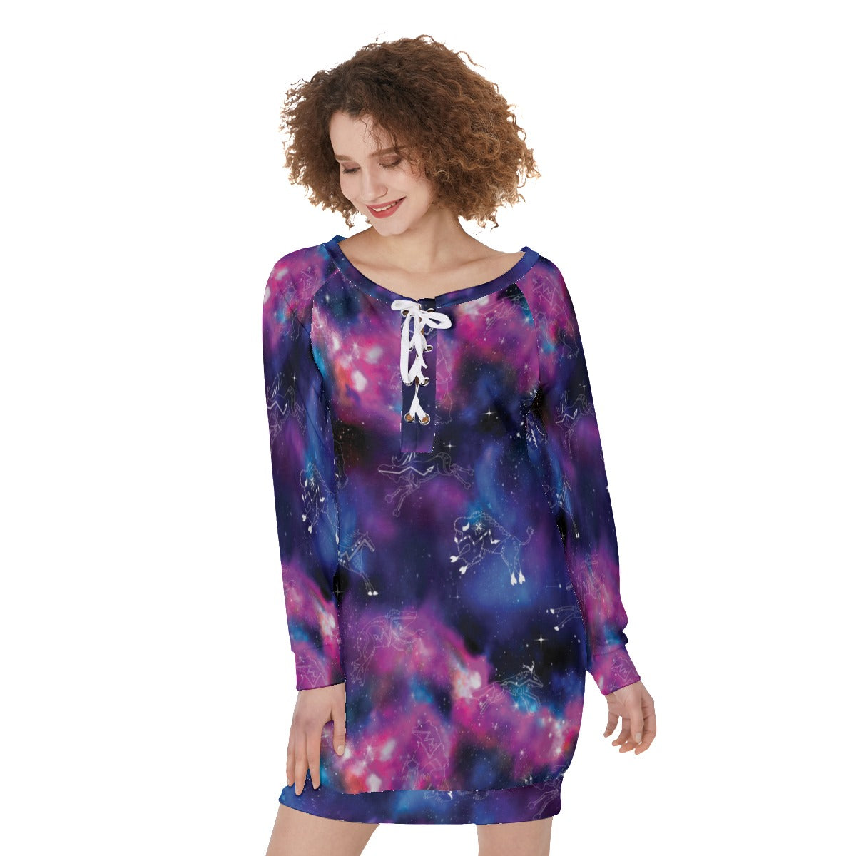 Animal Ancestors 1 Blue and Pink Lace-Up Short Sweatshirt
