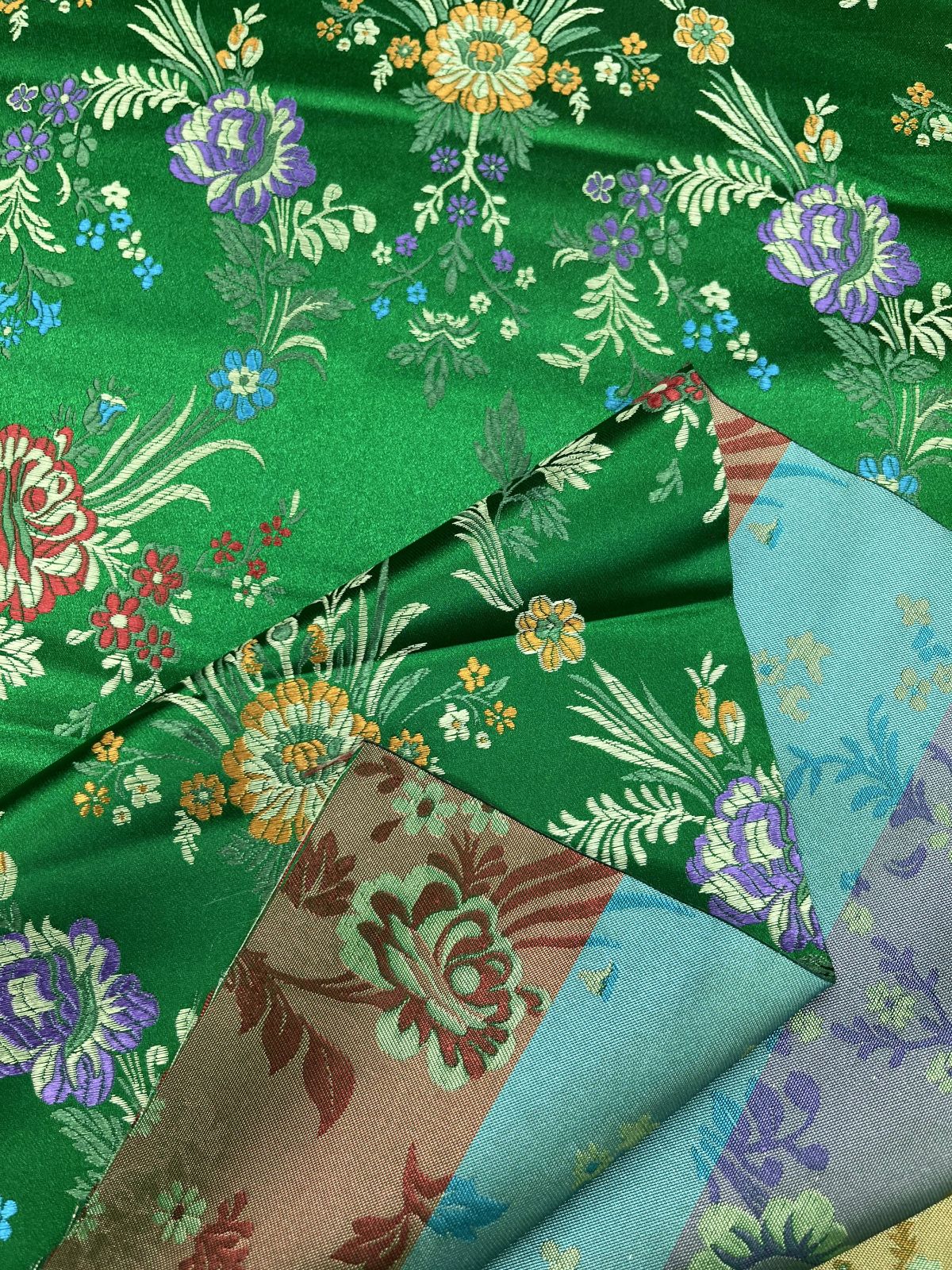 Bright Green Floral Jacquard Fabric