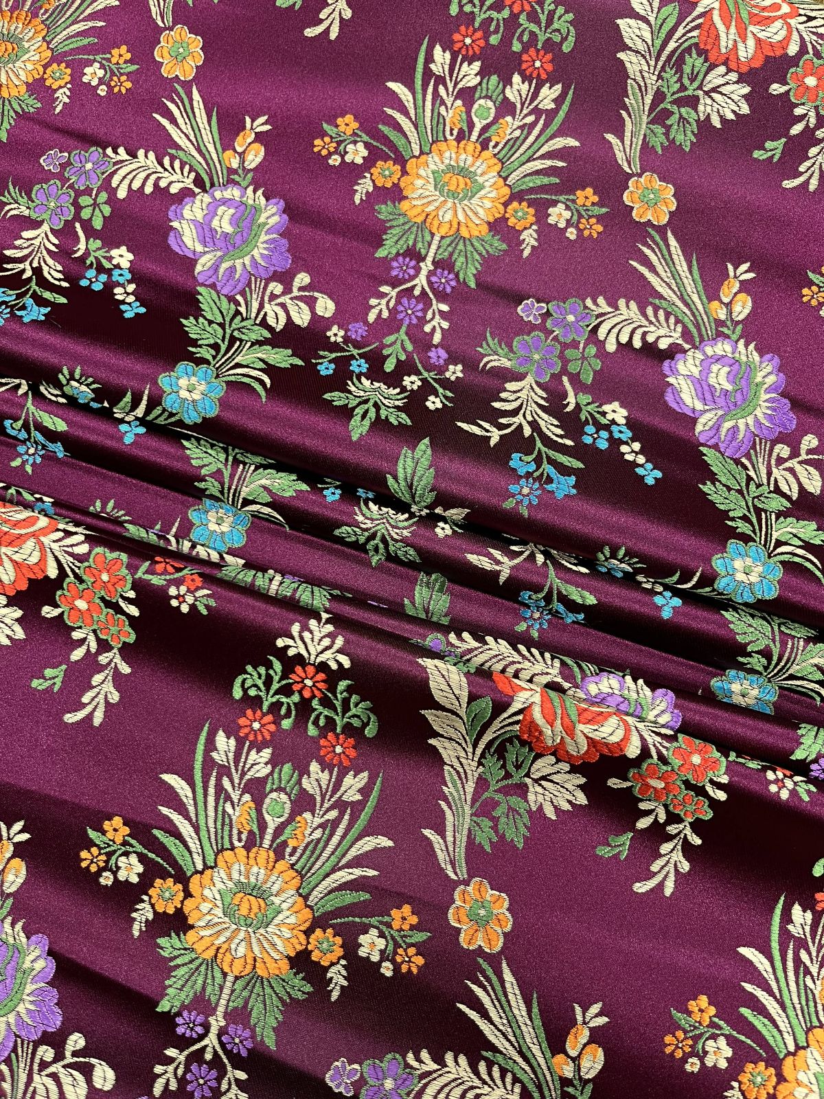 Purple Wine Floral Jacquard Fabric