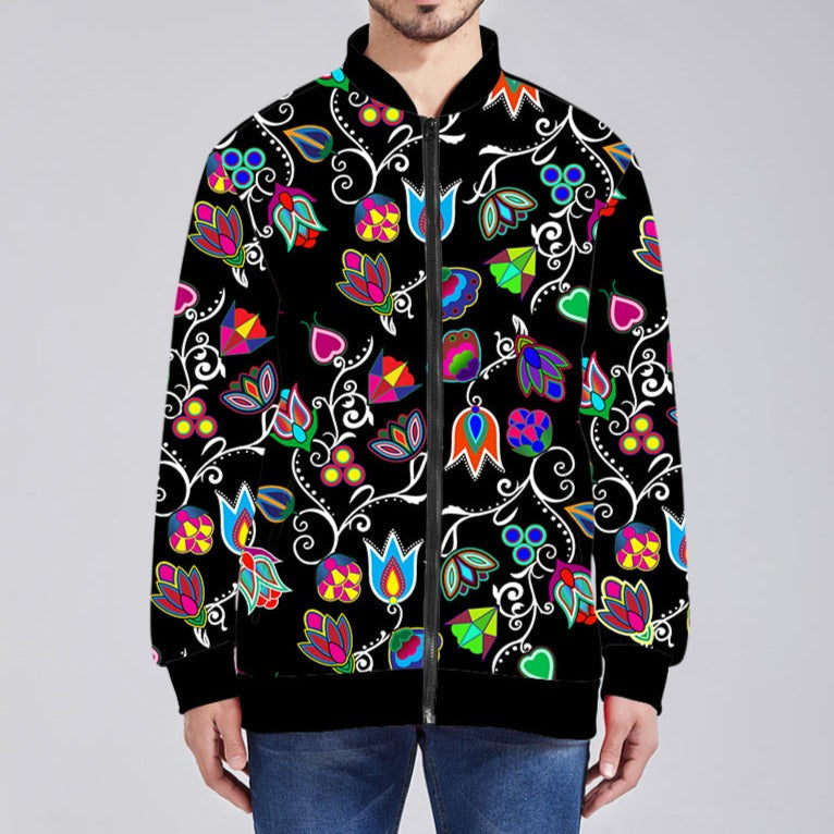 Indigenous Paisley Black White Zippered Collared Lightweight Jacket