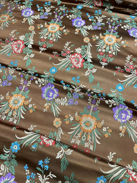Brown Floral Jacquard Fabric