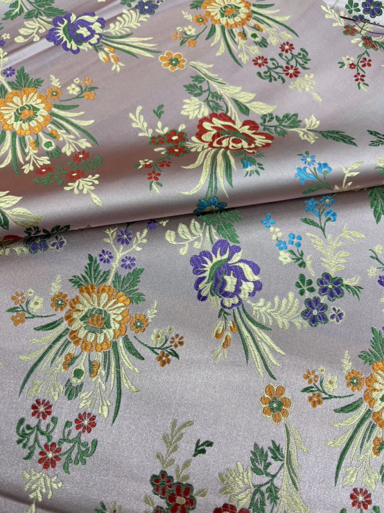 Natural Silver Floral Jacquard Fabric