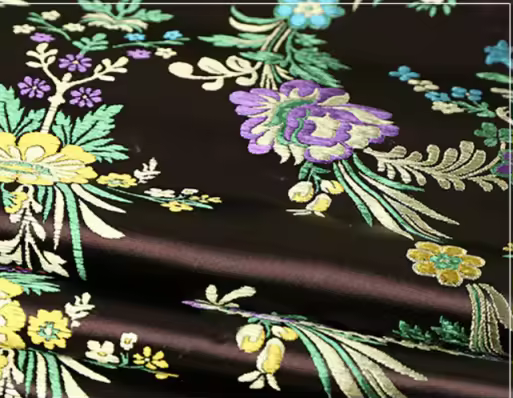 Black With Pastel Floral Jacquard Fabric