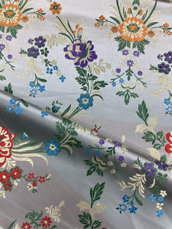 Silver Grey Floral Jacquard Fabric