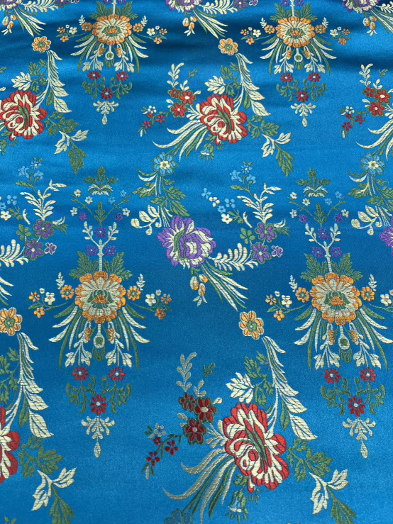 Turquoise Blue Floral Jacquard Fabric