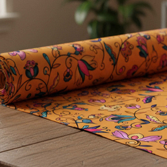 Copper Prairie Petals Orange Satin Fabric