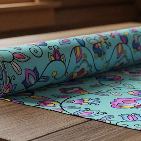 Autumn Bundle Blessing Turquoise Satin Fabric