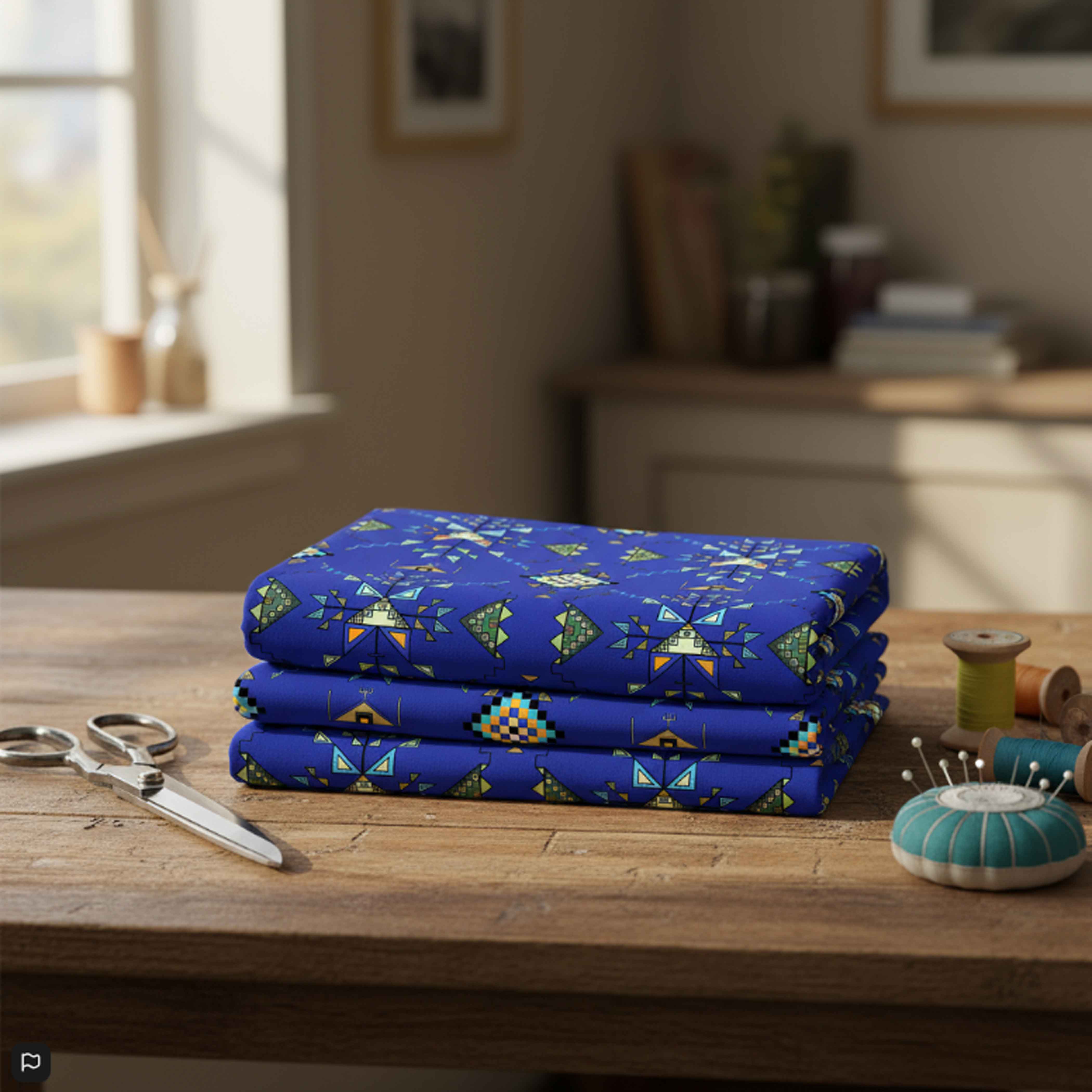 Bear Shield Dark Blue Cotton Poplin