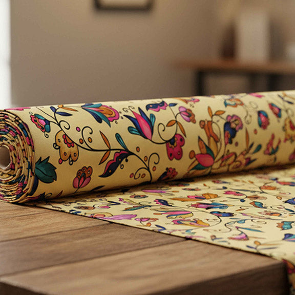 Copper Prairie Petals Yellow Satin Fabric