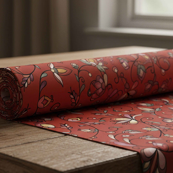 Burnt Sky Petals Red Satin Fabric