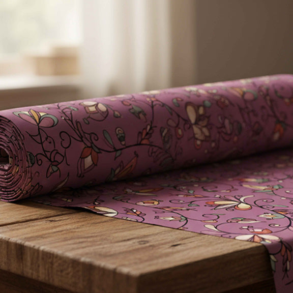 Burnt Sky Petals Magenta Satin Fabric