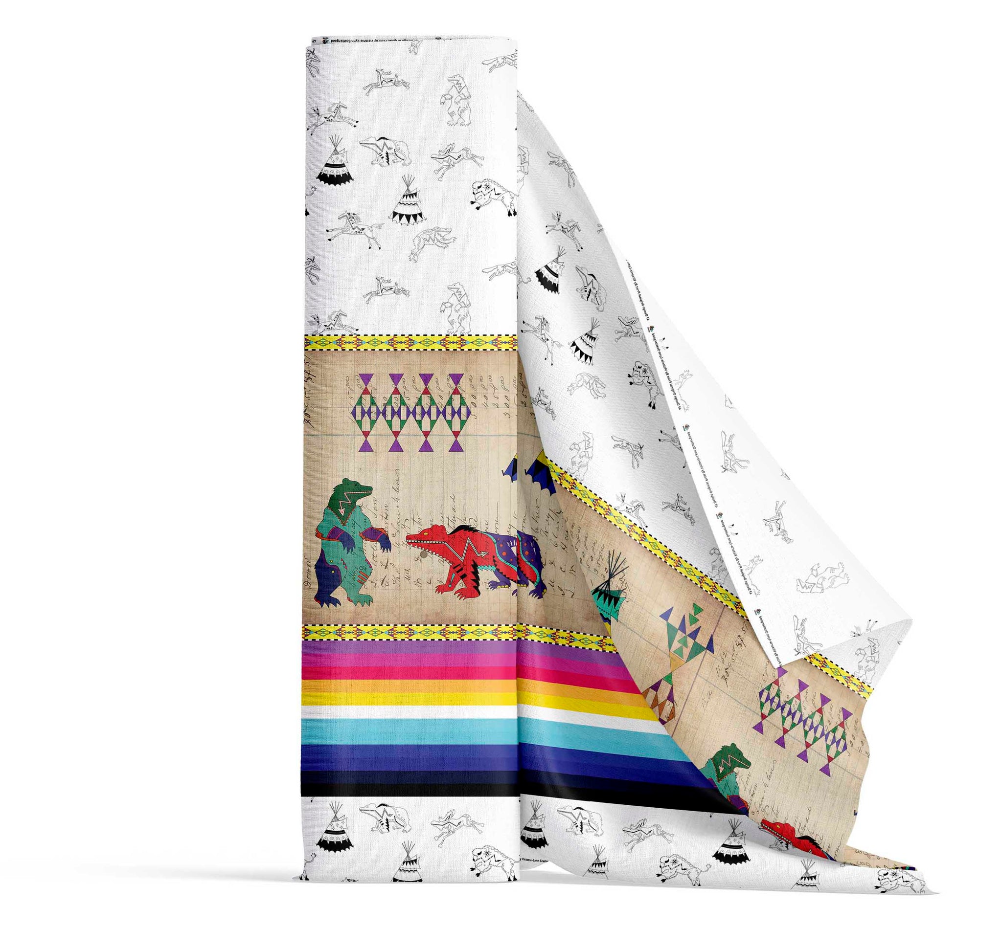 Ledger Buffalos Running Sky Satin Fabric By the Yard Pre Order