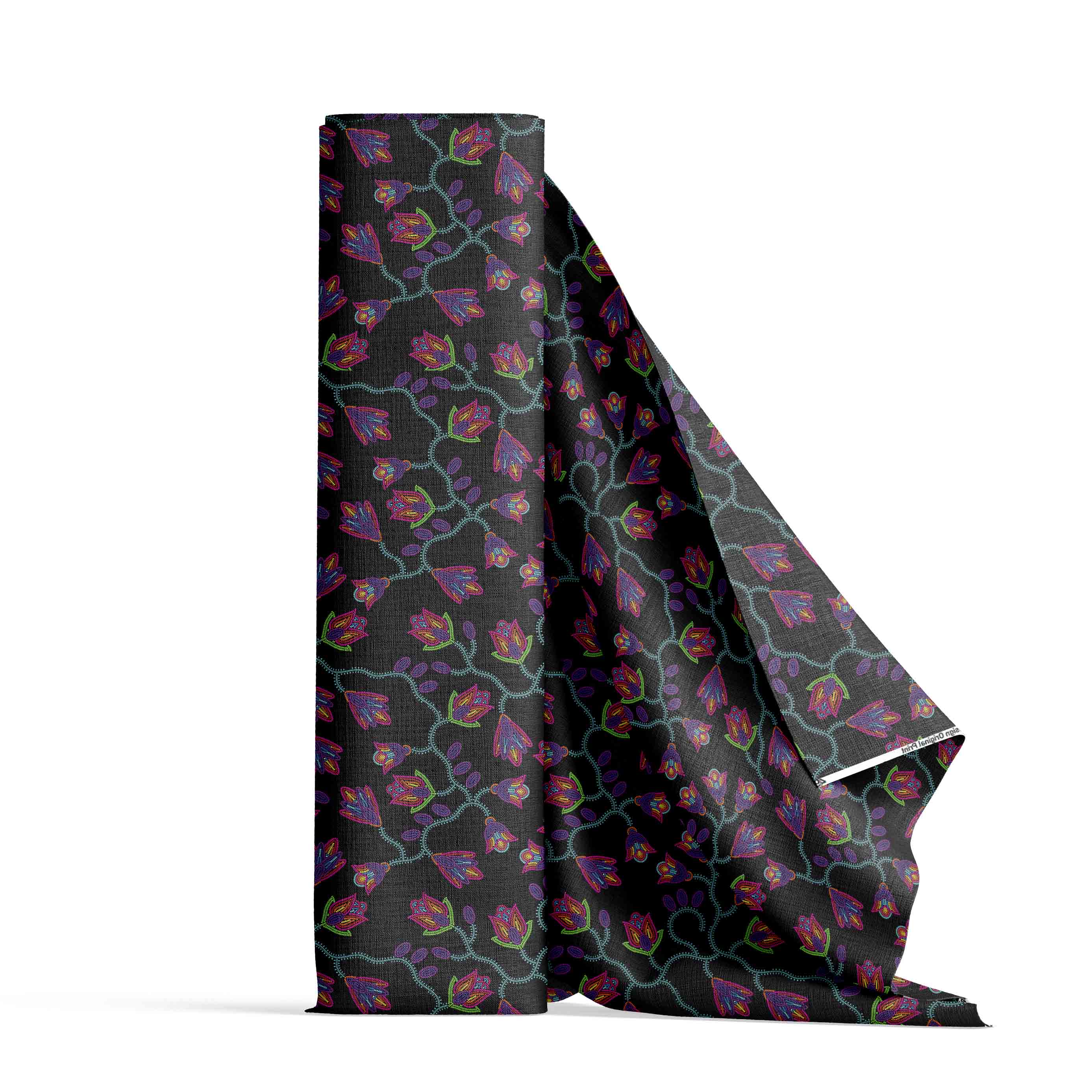 Spring Blossoms Black Cotton Poplin Fabric By the Yard