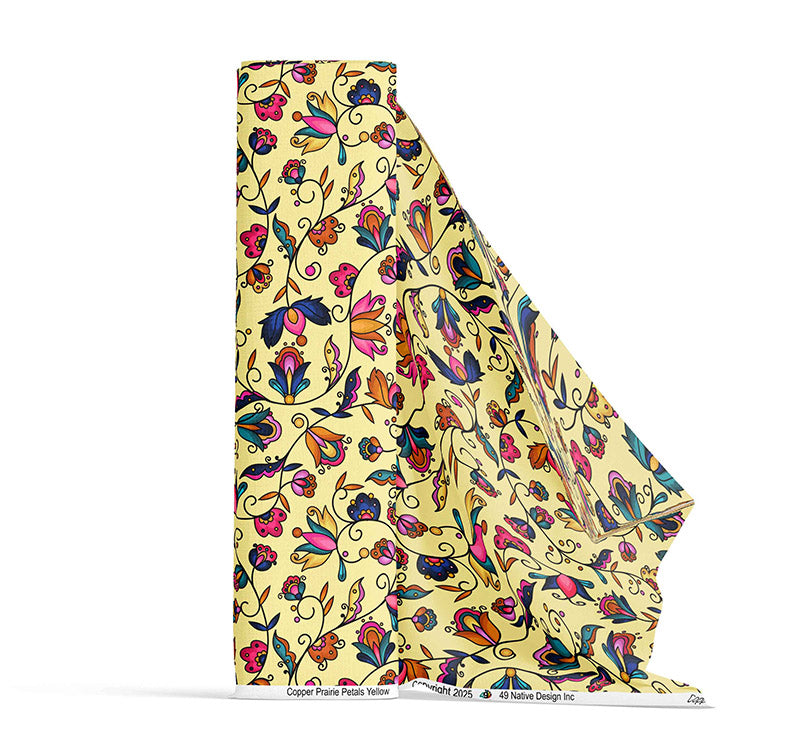 Copper Prairie Petals Yellow Satin Fabric