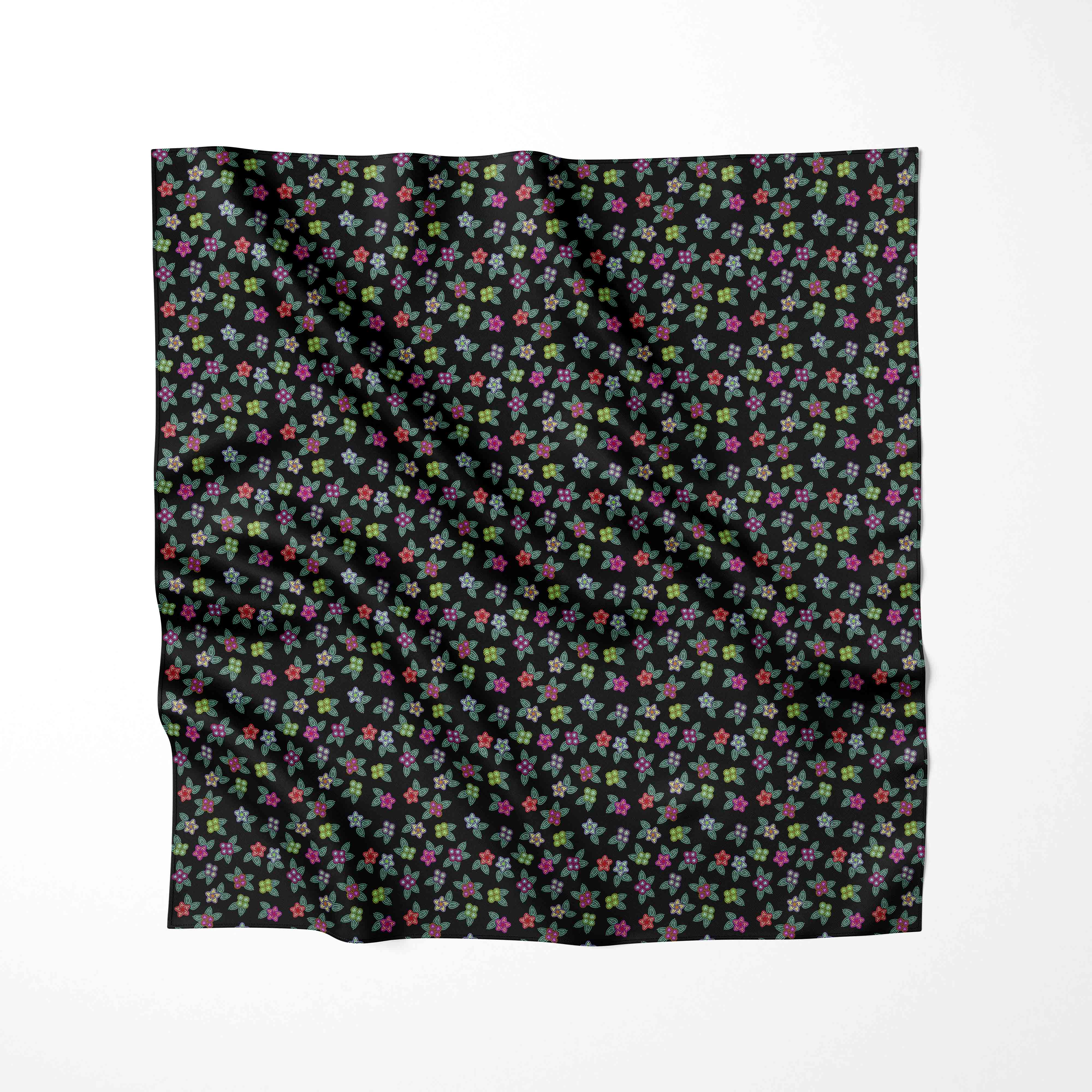 Berry Flowers Black Cotton Poplin Fabric By the Yard