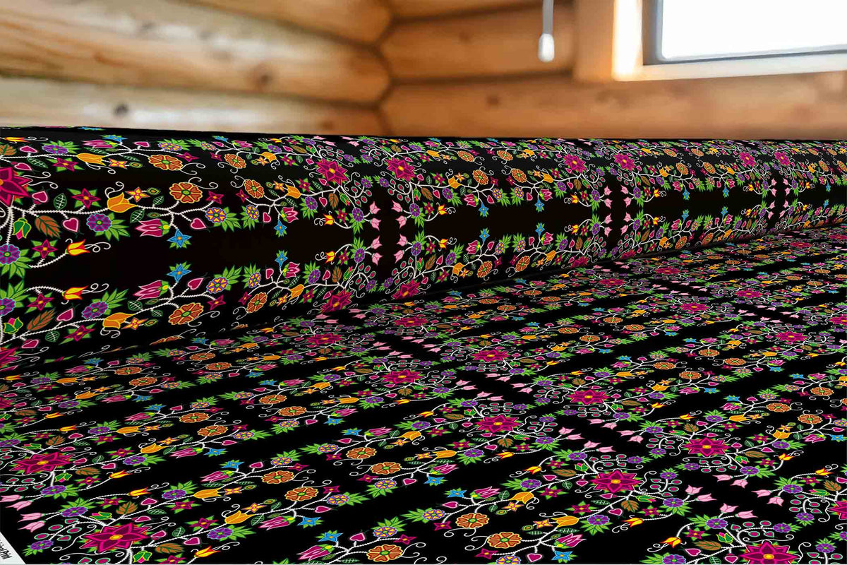 Floral Beadwork Black Cotton Poplin