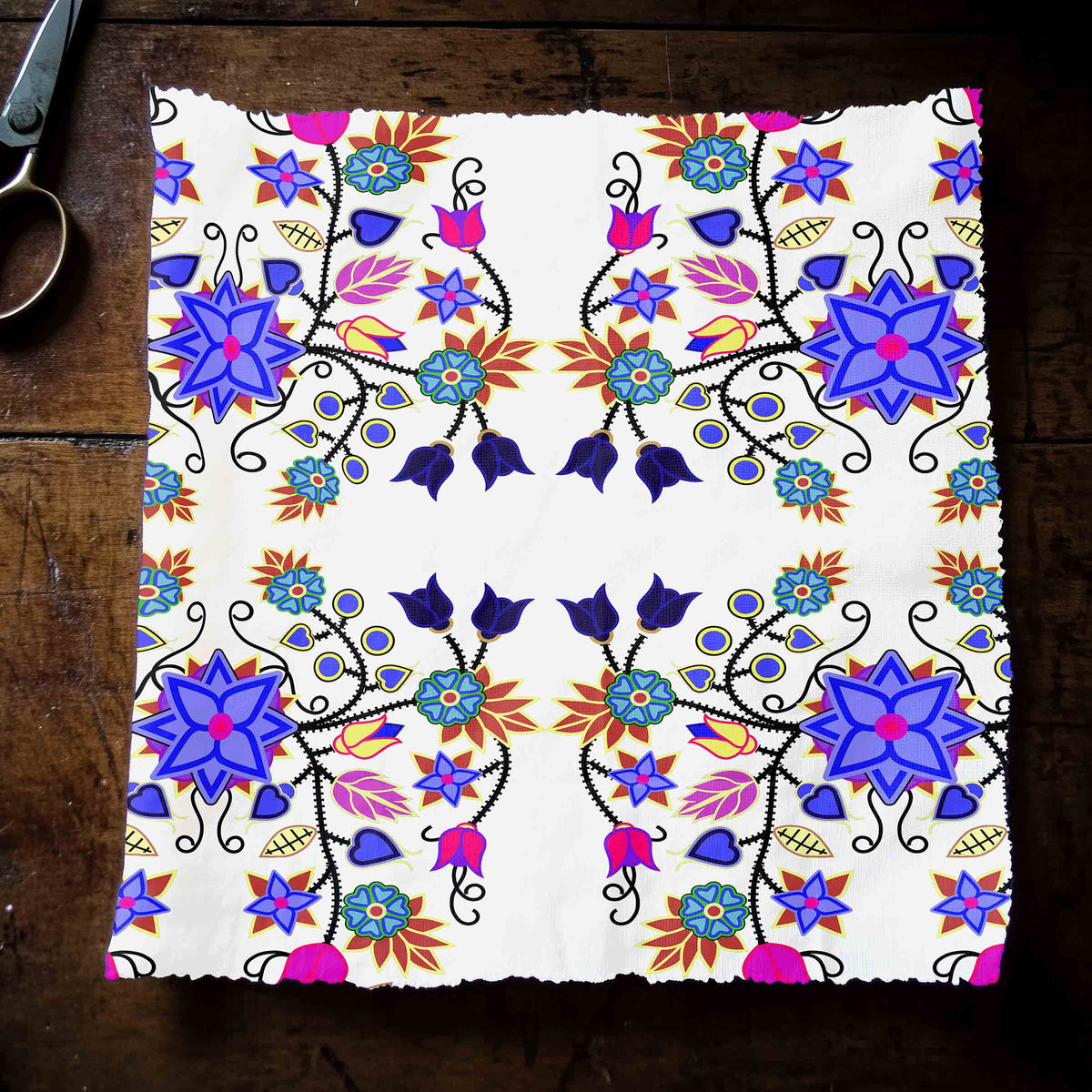 Floral Beadwork Seven Clans White Cotton Poplin