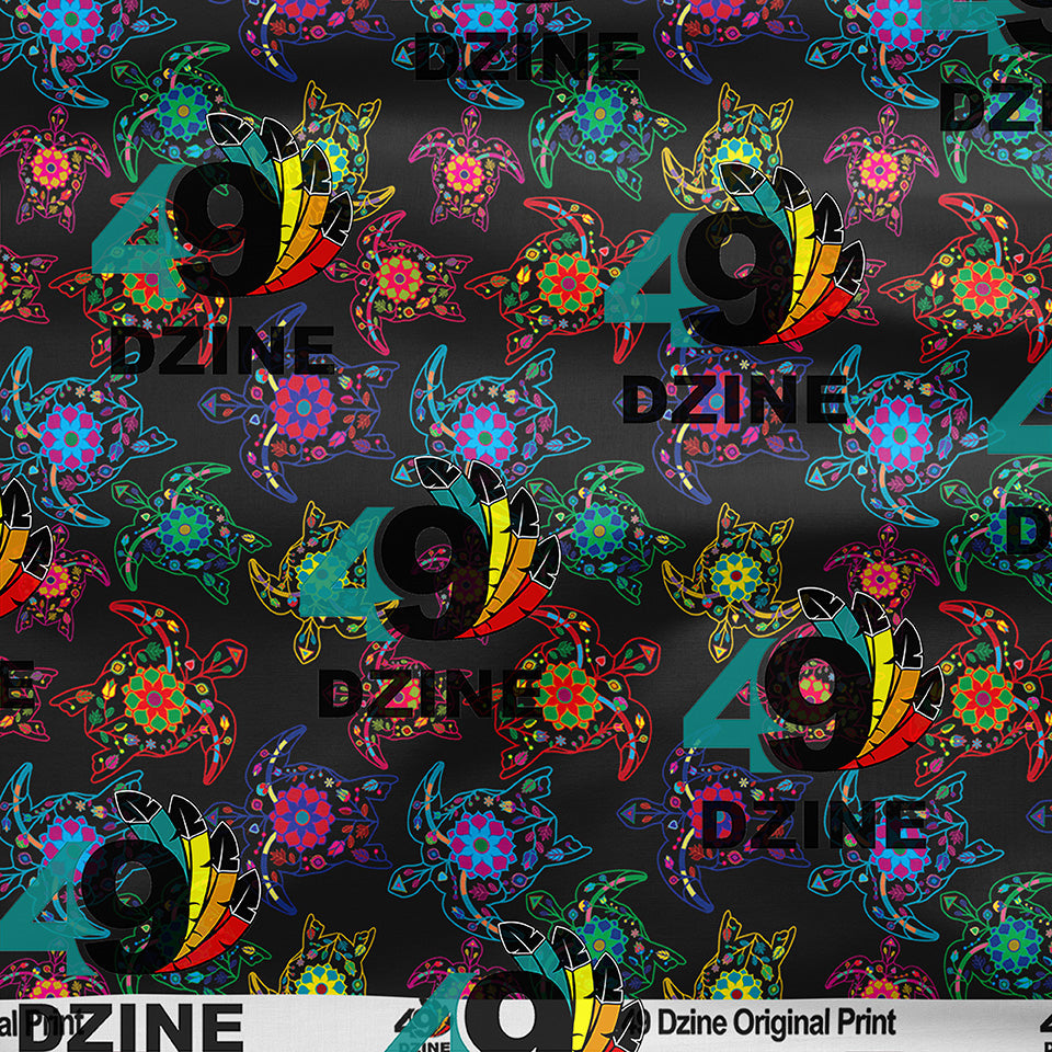 Neon Floral Turtles Cotton Poplin