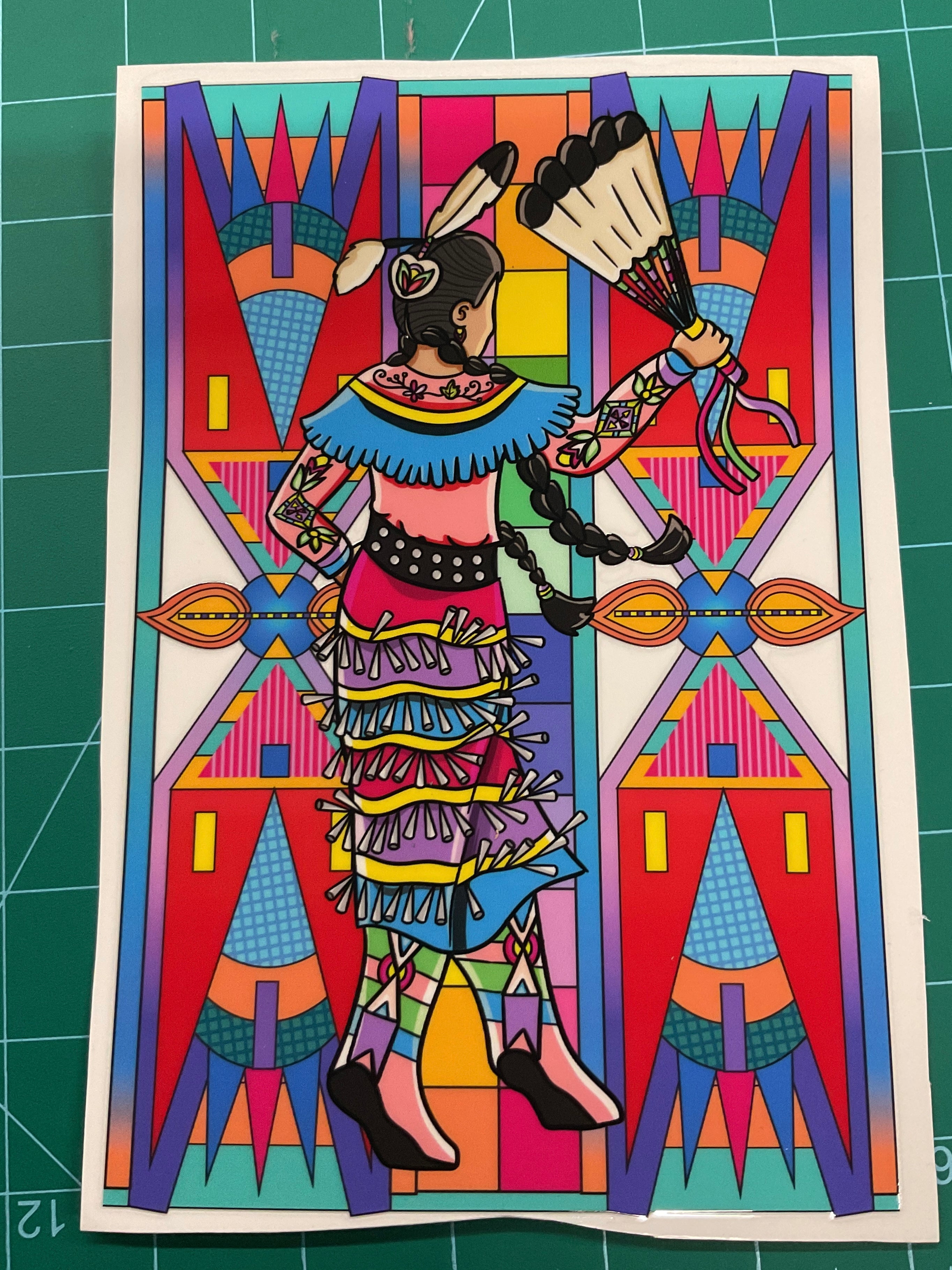 Jingle Dancer with Background UV Sticker