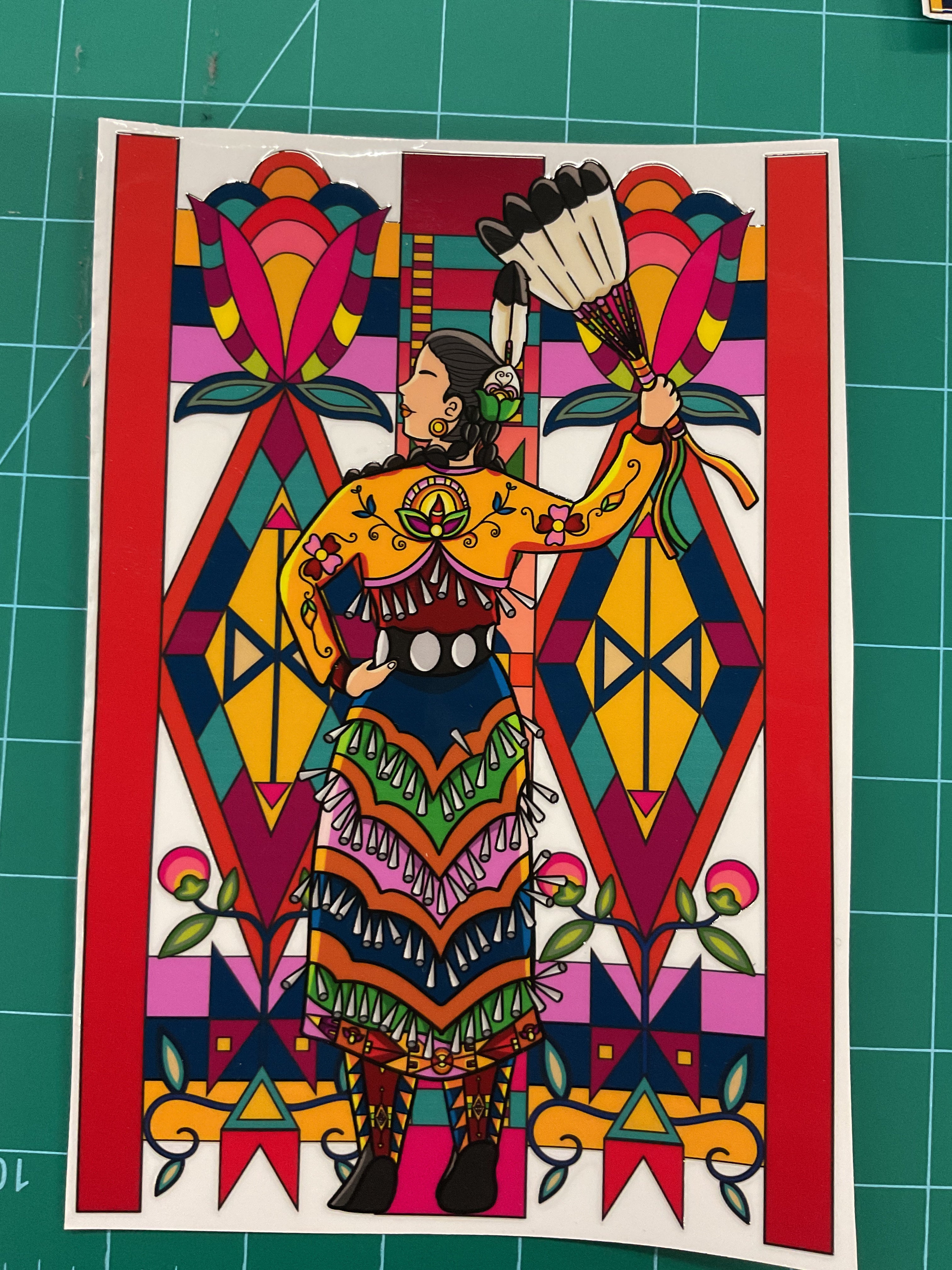 Jingle Dancer with Background UV Sticker