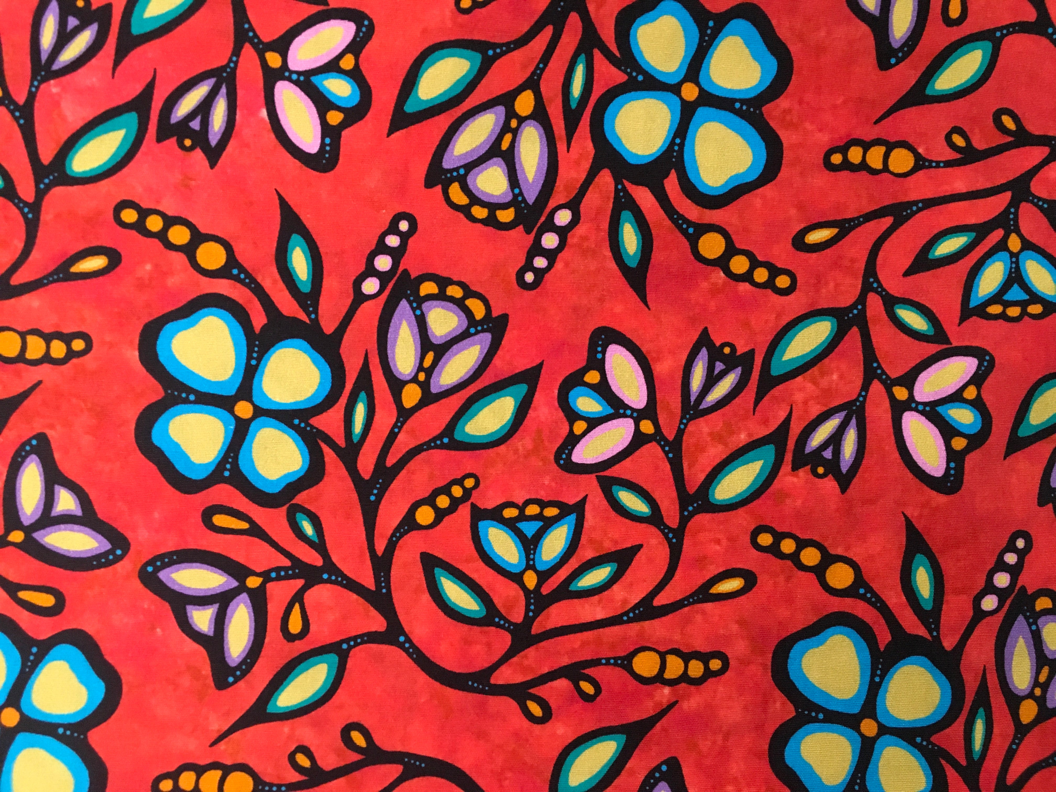 Jackie Traverse Ojibway Florals Cotton Red 03