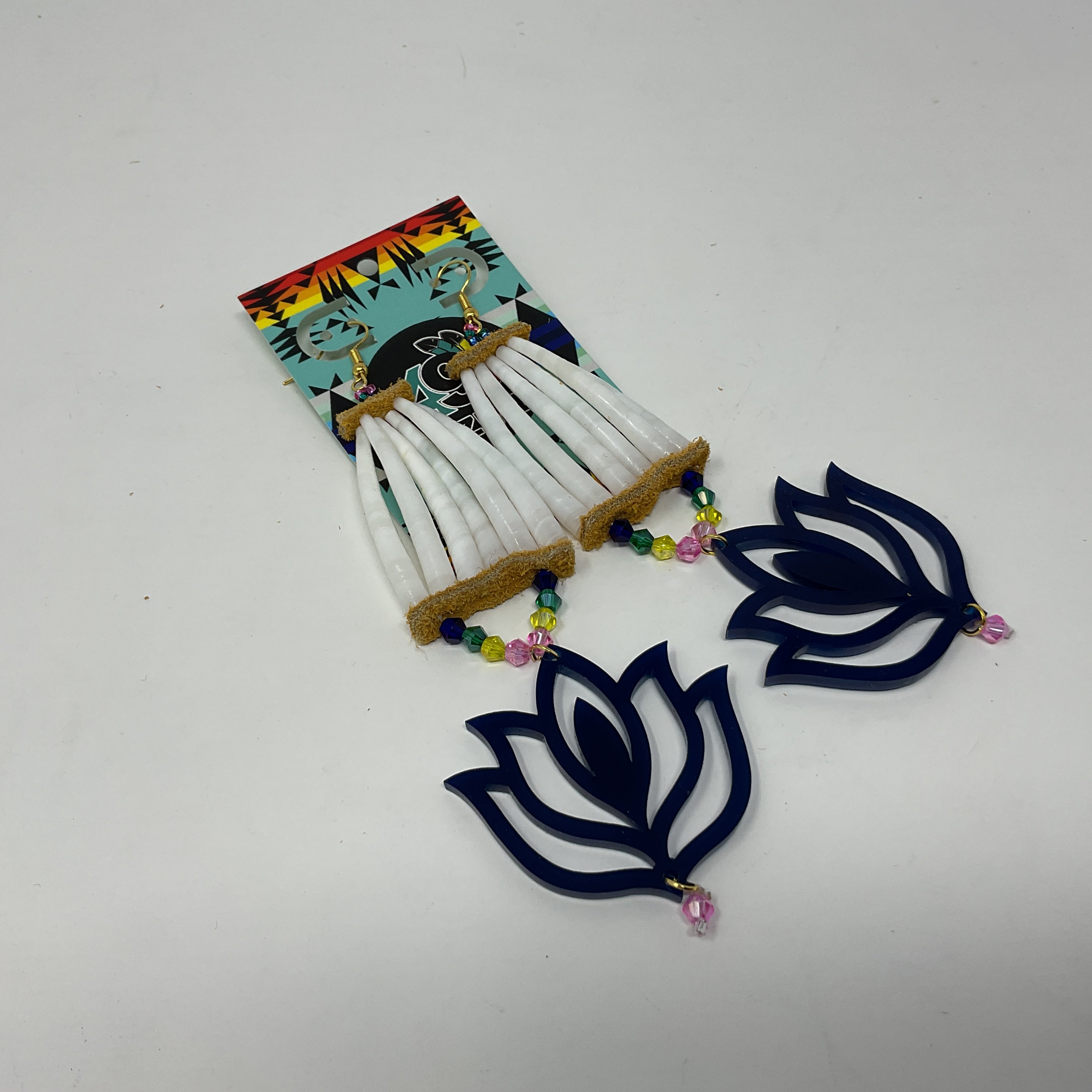 Acrylic w/ Dentalium Tiered Earrings