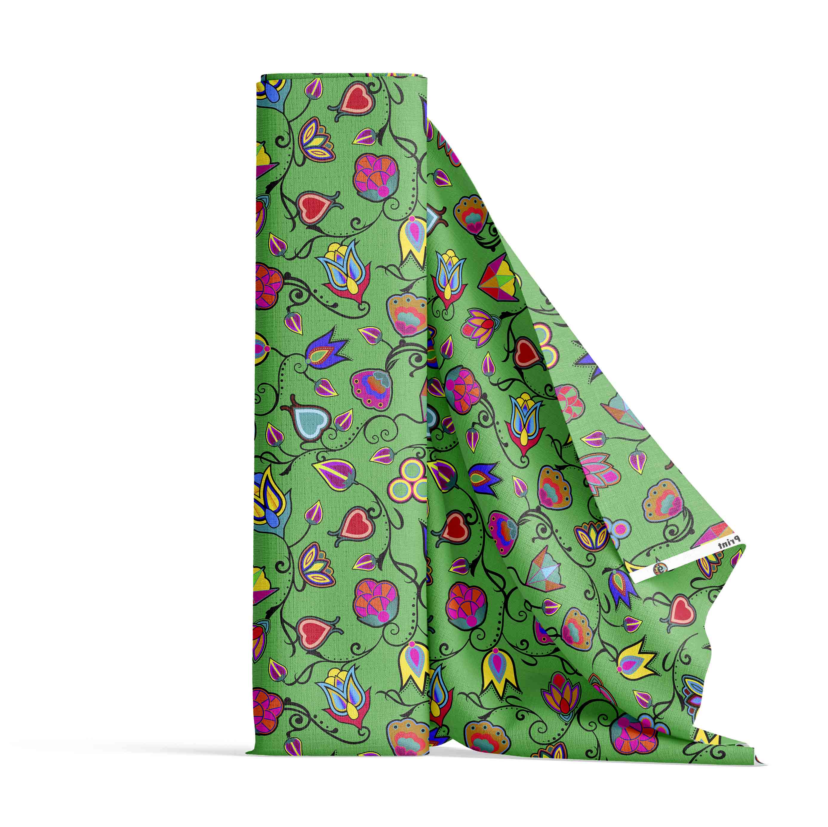 Indigenous Paisley Green Cotton Poplin Fabric by the Yard