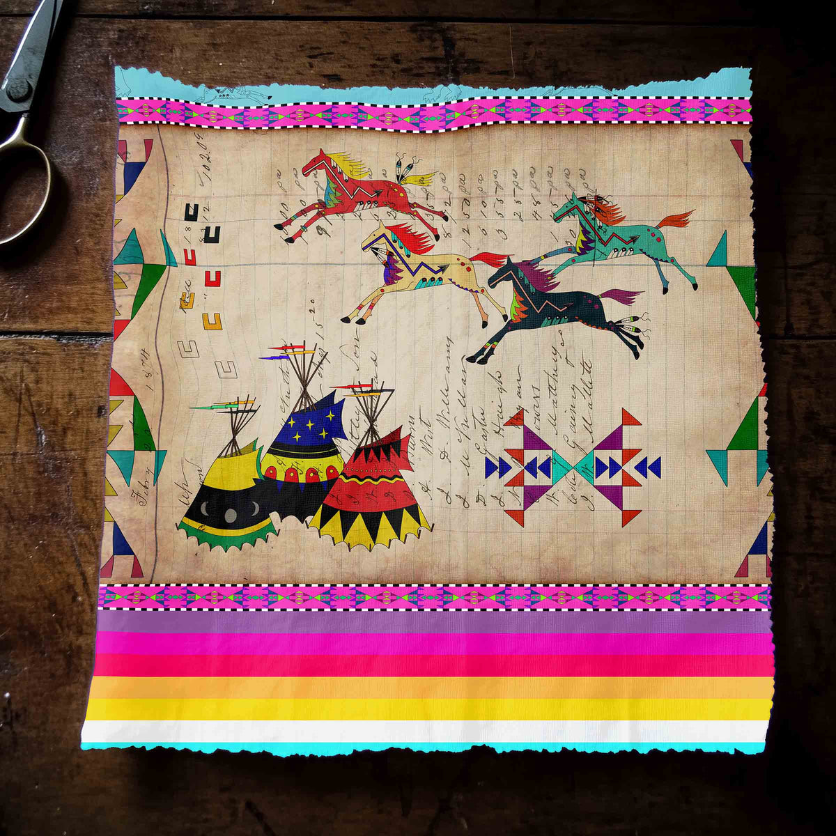 Ledger Horses Running Sky Cotton Poplin