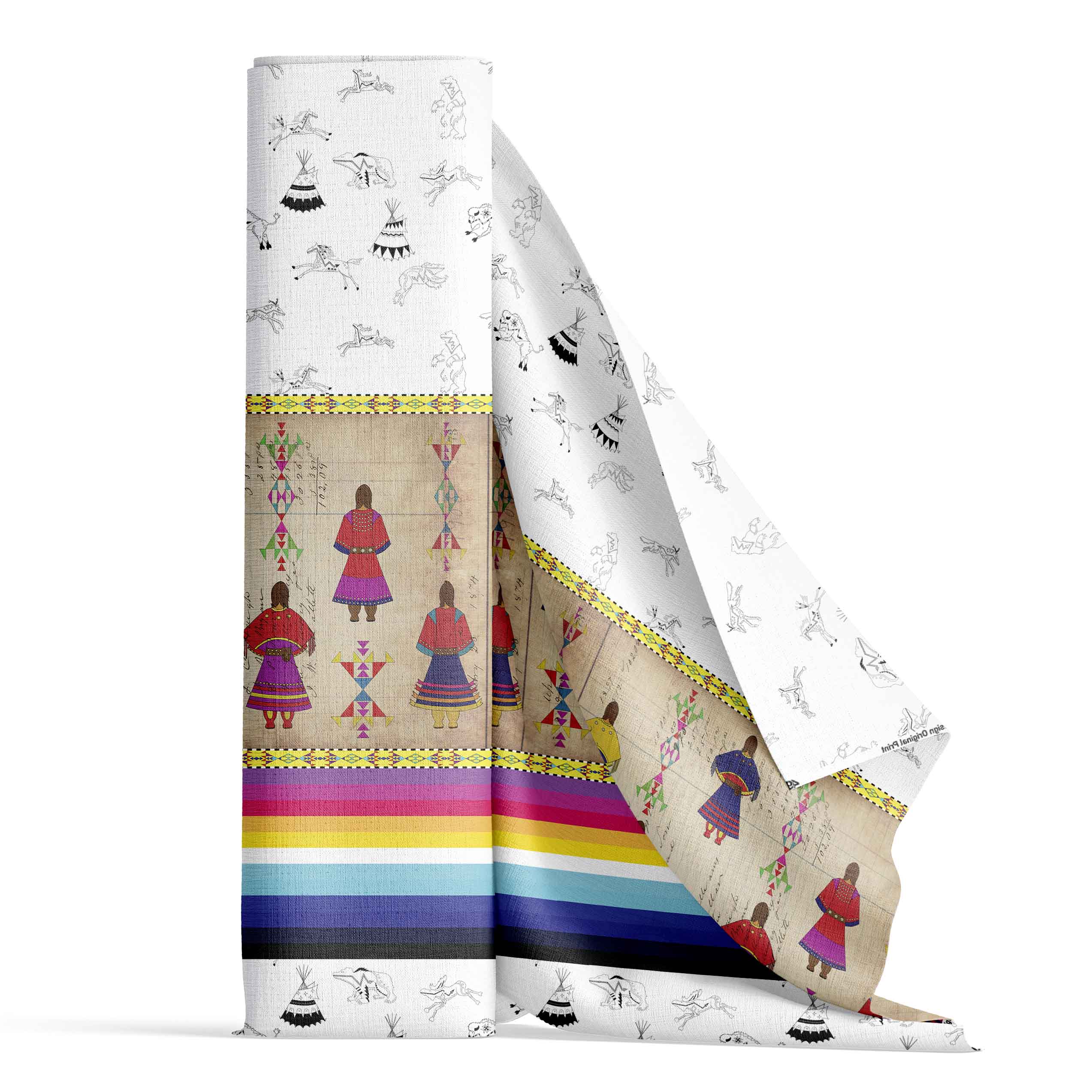 Ledger Round Dance White Clay Satin Fabric