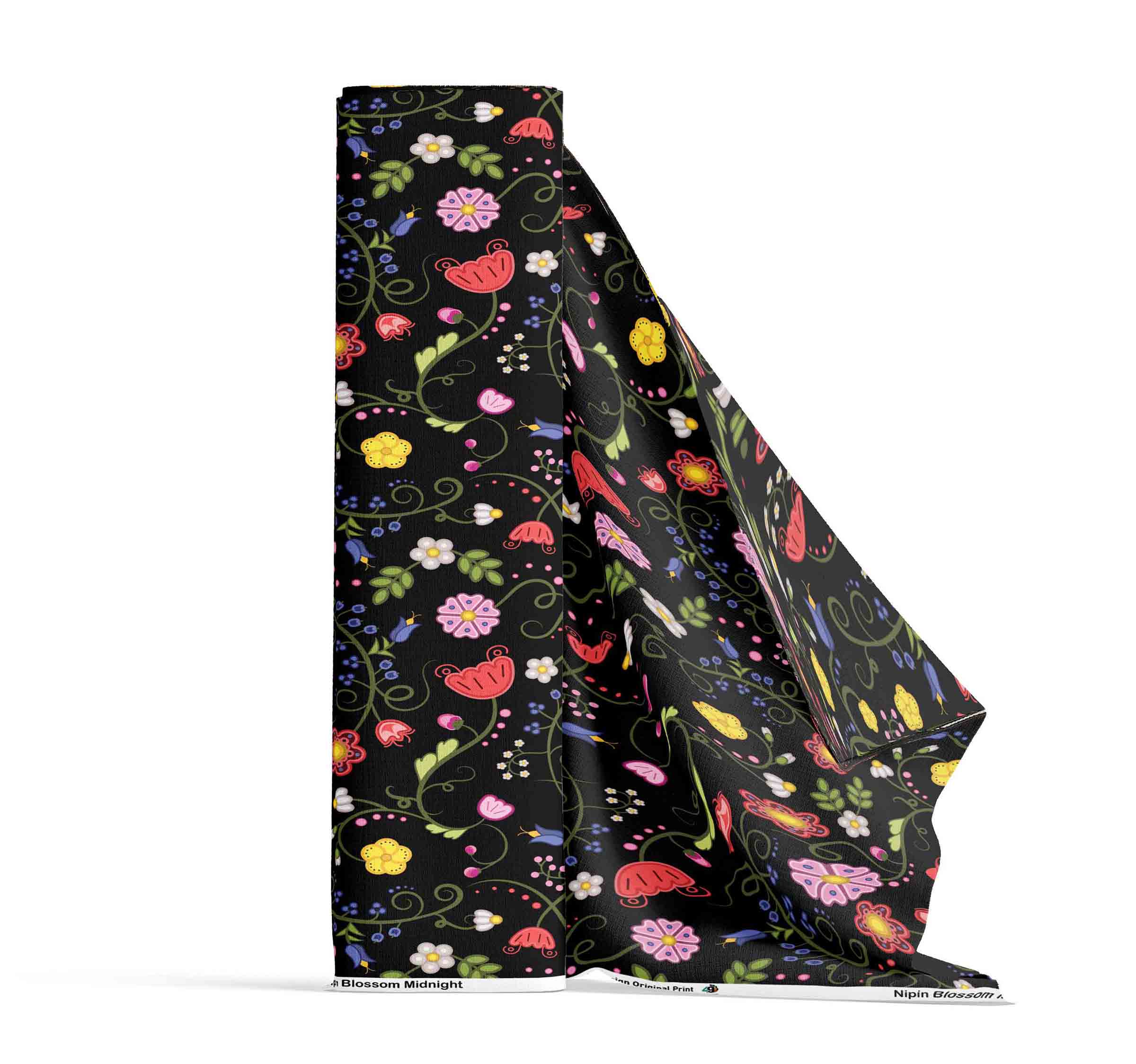 Nipin Blossom Midnight Satin Fabric By the Yard