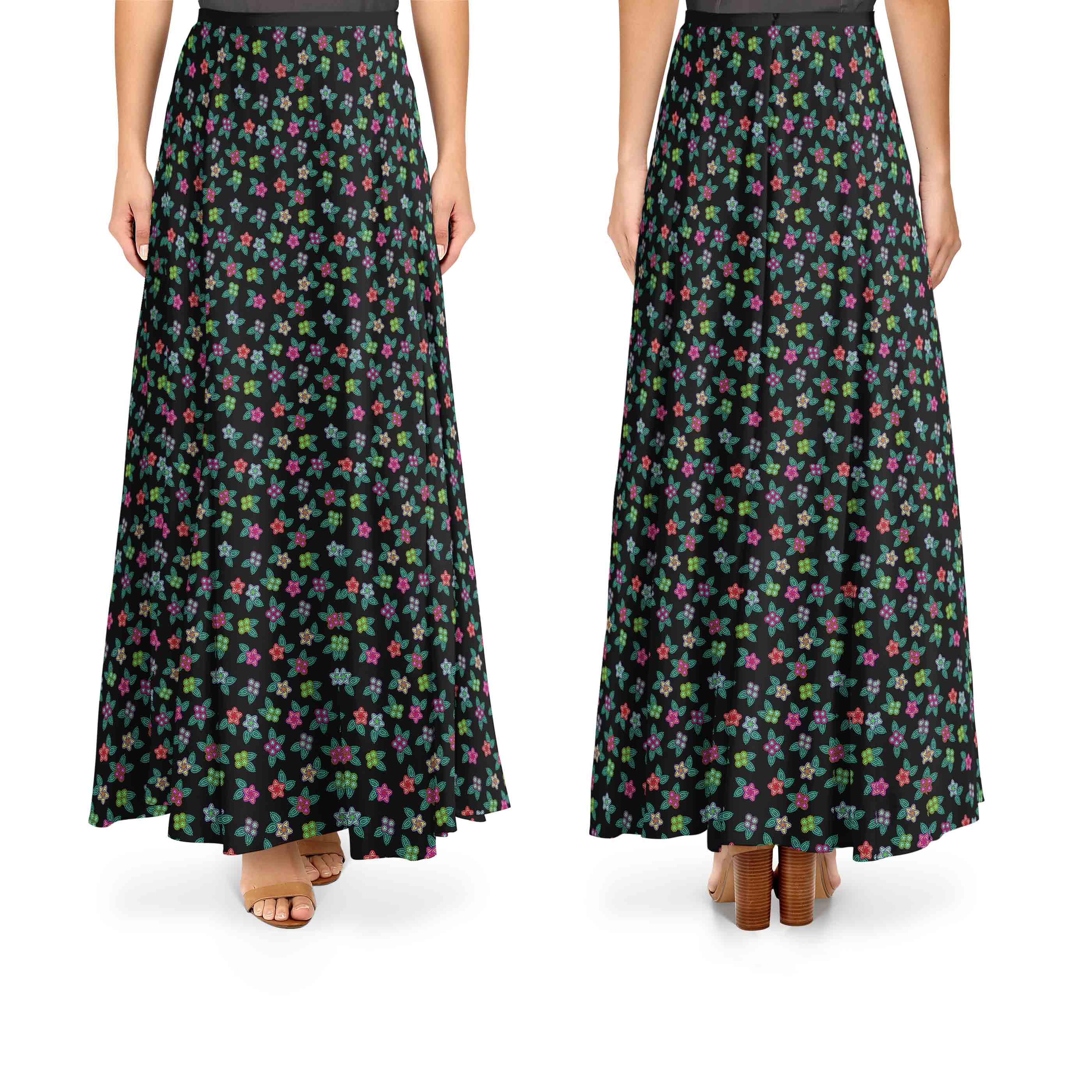 Berry Flowers Black Cotton Poplin Fabric By the Yard