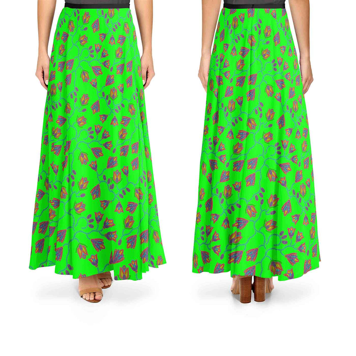 Spring Blossoms Neon Green Cotton Poplin