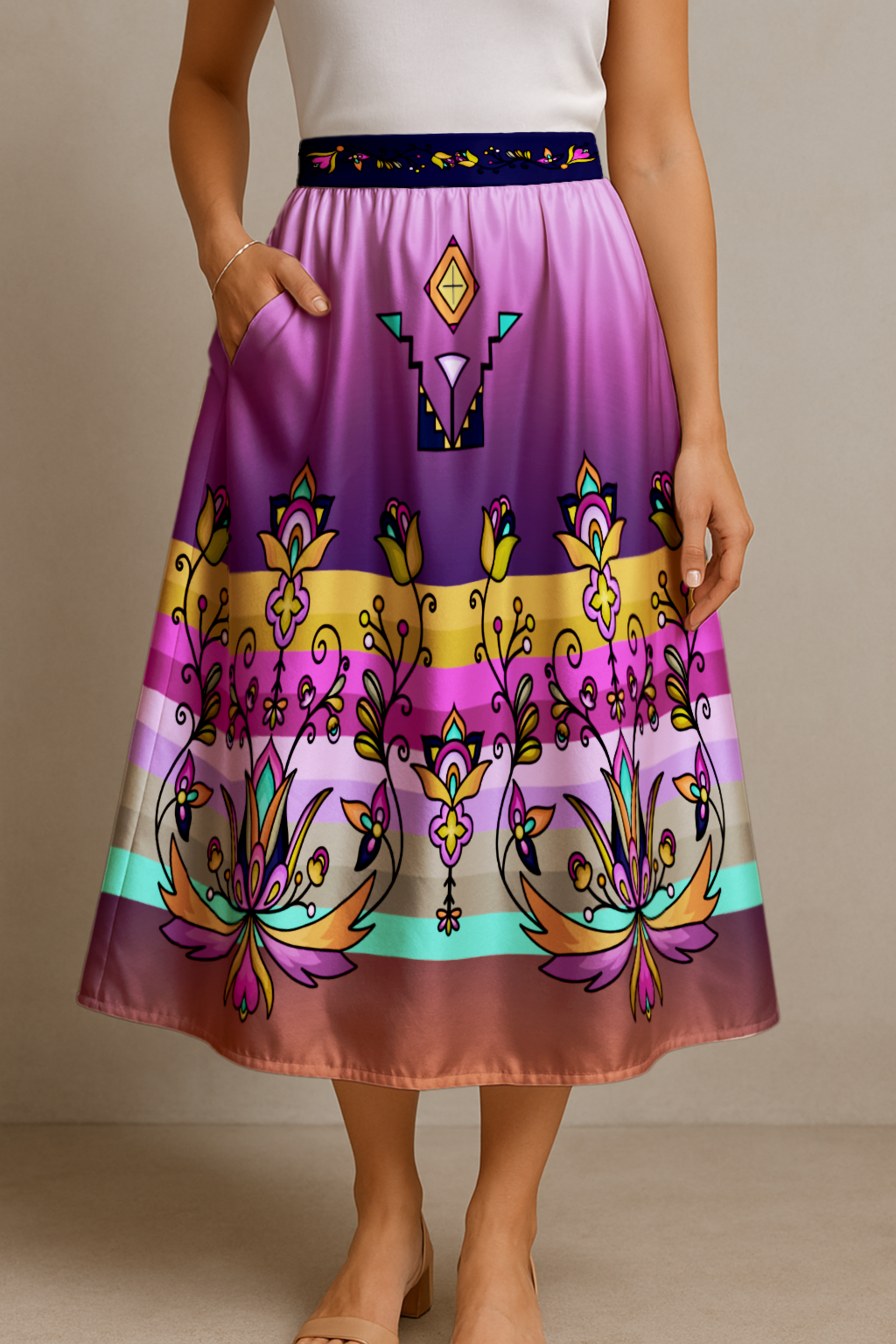 Sweetgrass Emberlight 04 Elastic Waist Pocket Midi Skirt