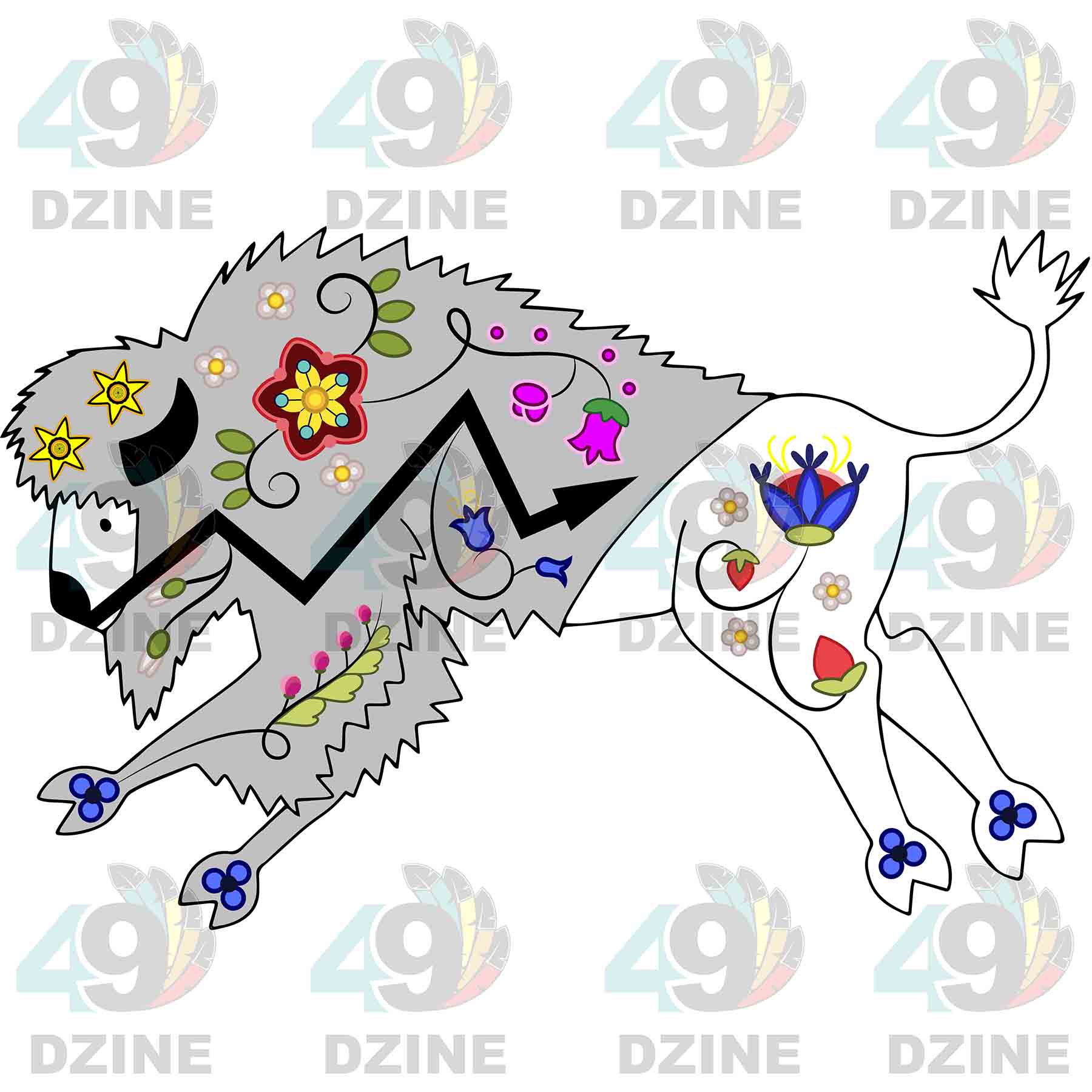 Floral Bison White Sticker