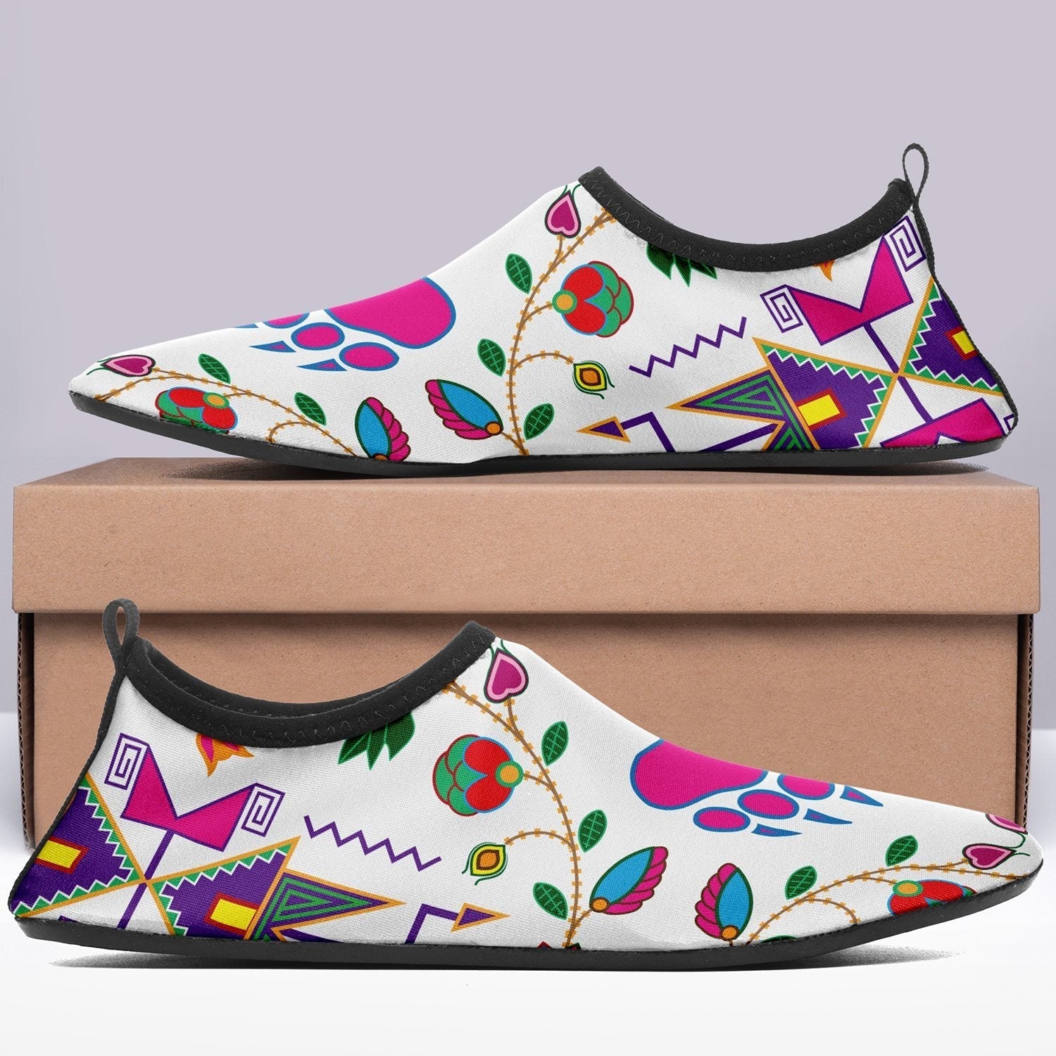 Kids Geometric Floral Fall White Sockamoccs Slip On Shoes