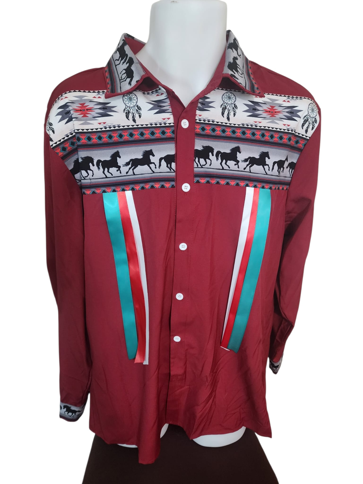 RezRibbons Handmade Red w/ Horses Ribbon Shirt