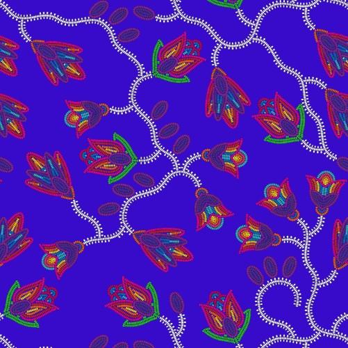Spring Blossoms Blue Cotton Poplin Fabric By the Yard