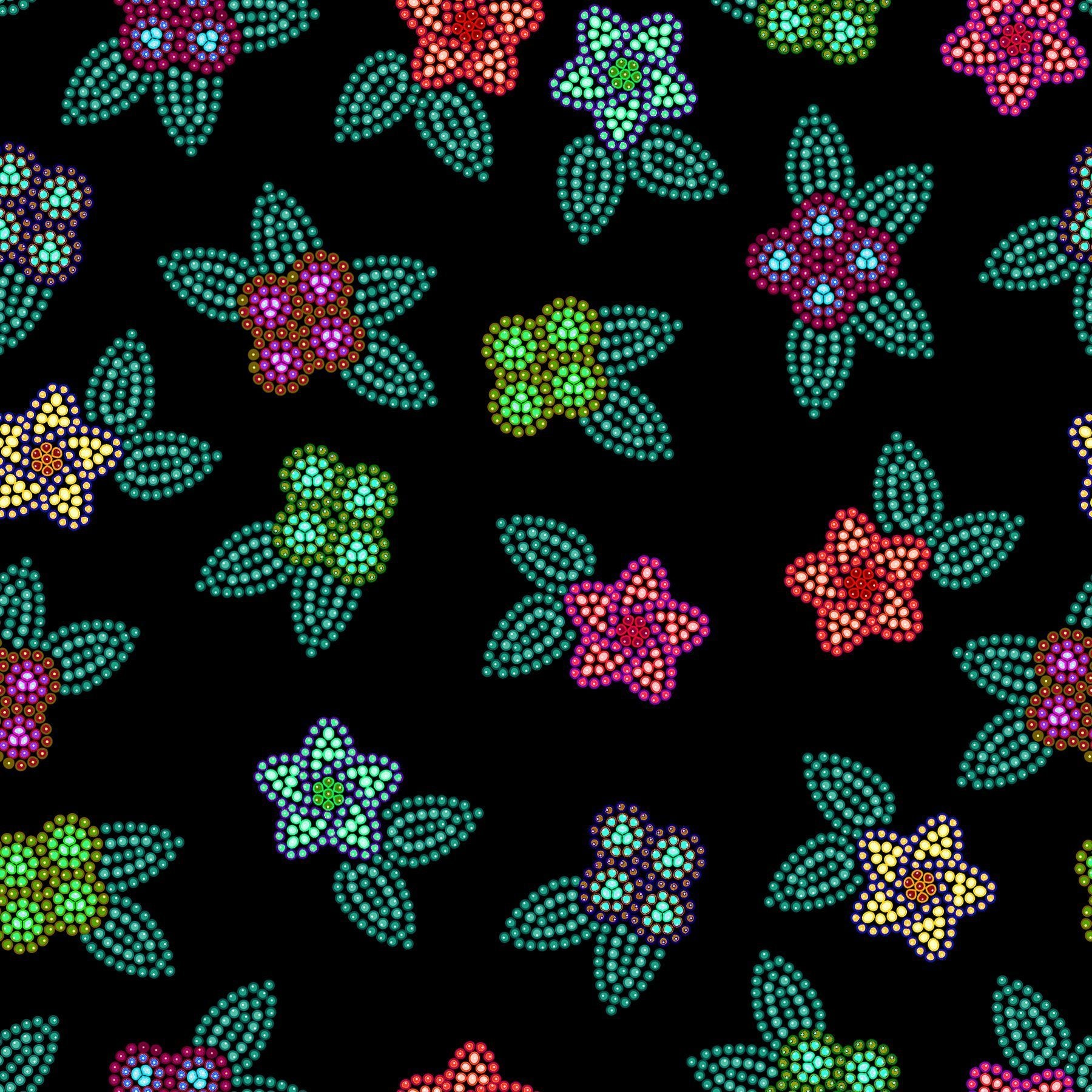Berry Flowers Black Cotton Poplin Fabric By the Yard Fabric NBprintex