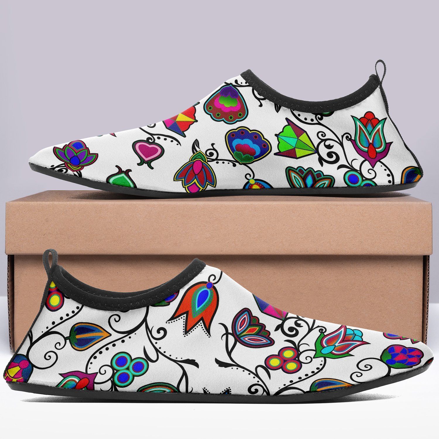 Indigenous Paisley White Sockamoccs Kid's Slip On Shoes 49 Dzine