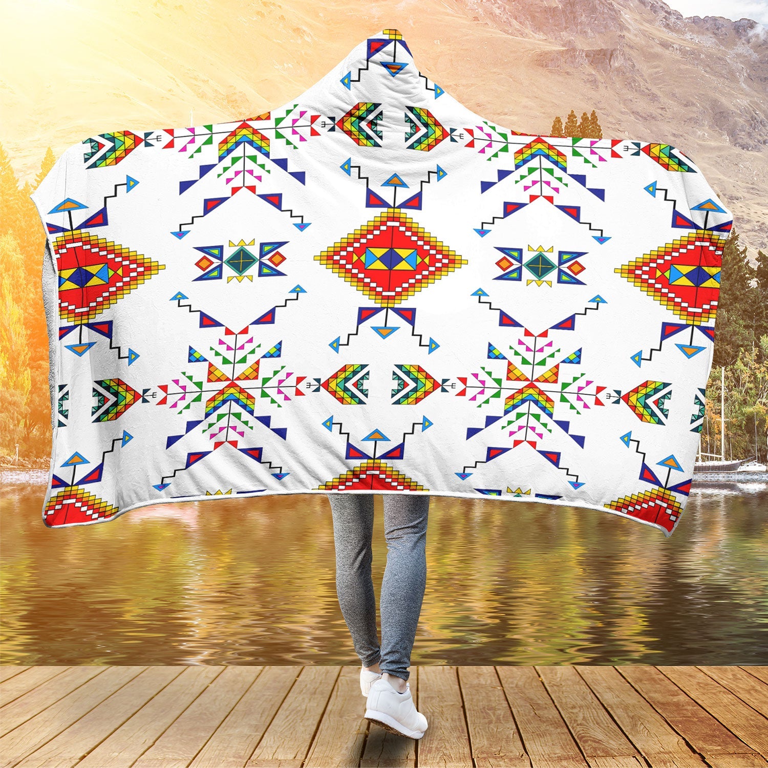 Buffalo Jump White Hooded Blanket