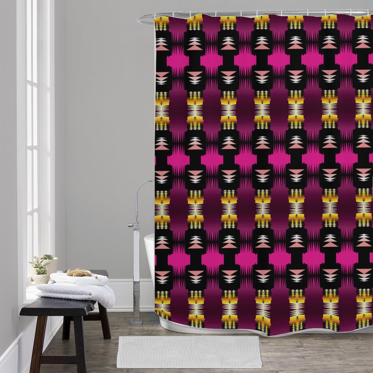 Midnight Sage Fire Pink Shower Curtain (59 inch x 71 inch)