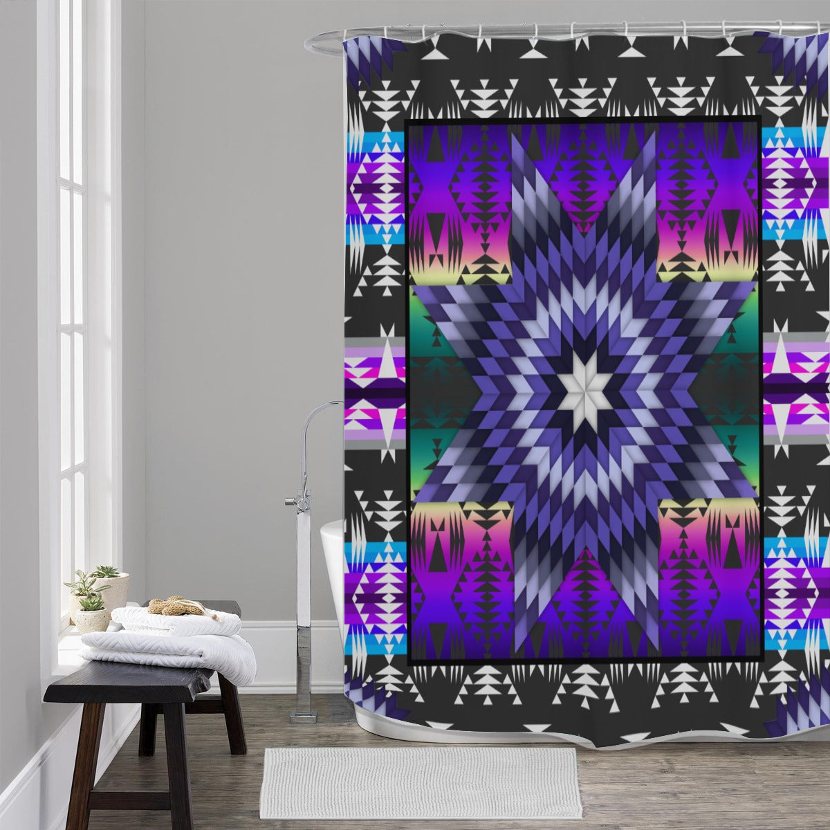 Purple Star Shower Curtain (59 inch x 71 inch)