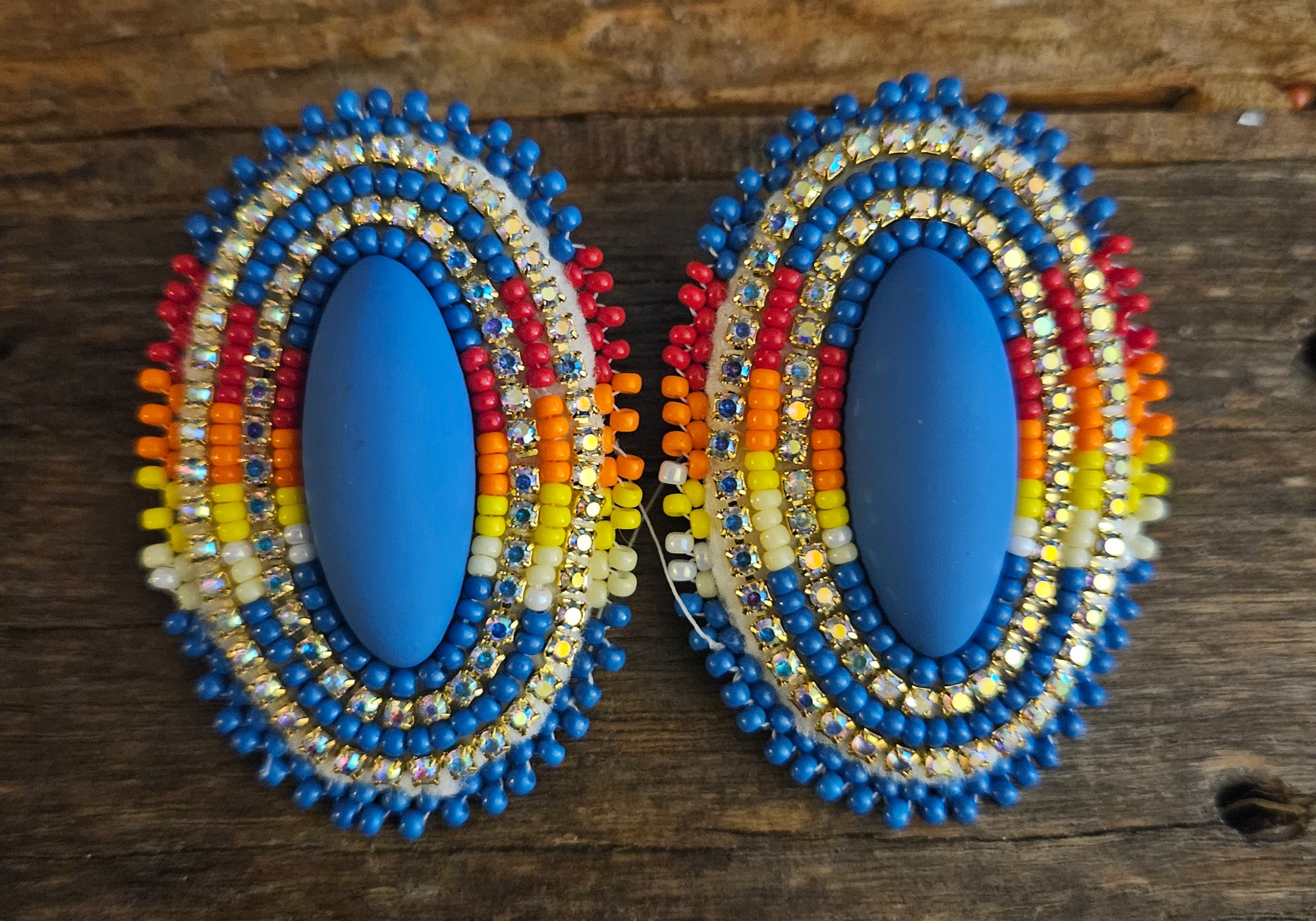 Meg Sheridan Blue Oval Earrings w/ Fire Colors