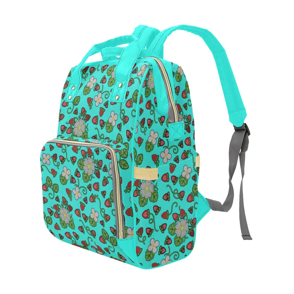 Strawberry Dreams Turquoise Multi-Function Diaper Backpack/Diaper Bag