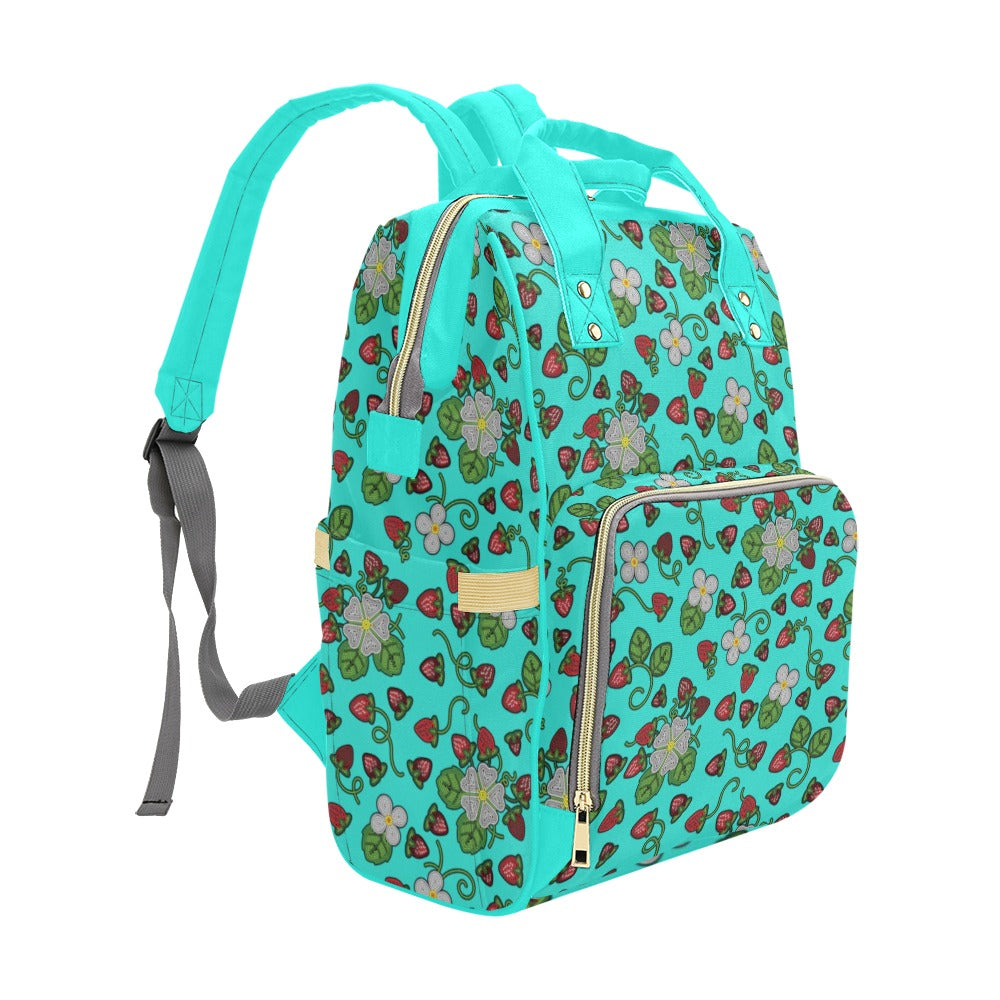 Strawberry Dreams Turquoise Multi-Function Diaper Backpack/Diaper Bag