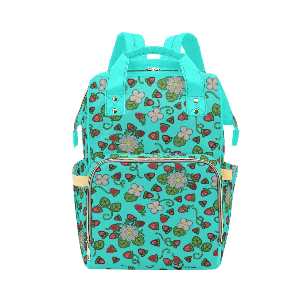 Strawberry Dreams Turquoise Multi-Function Diaper Backpack/Diaper Bag