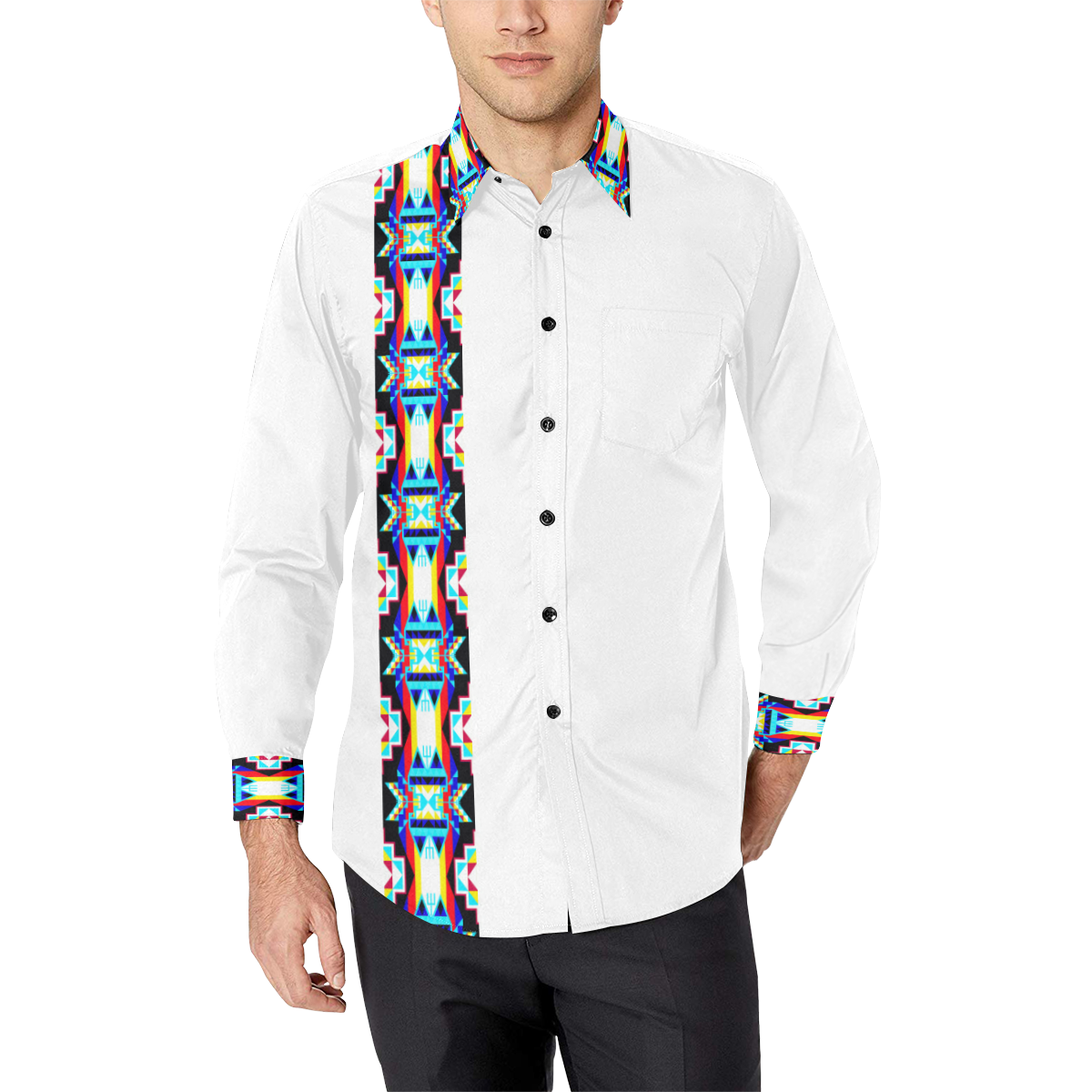 Blanket Strip White II Long Sleeve Geometric Dress Shirt